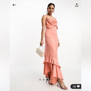 ASOS DESIGN satin asymmetric hem slip dress with tendril bodice detail